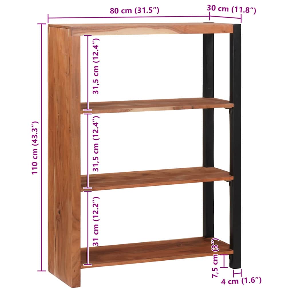 Bücherregal Braun, Schwarz 80 x 30 x 110 cm