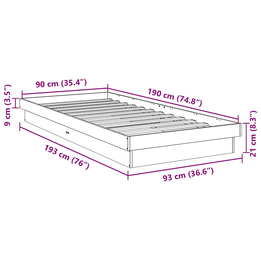 Massivholzbett ohne Matratze 90x190 cm Eichenholz