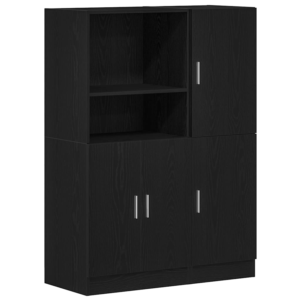 2-piece kitchen cabinet set black wood-based material