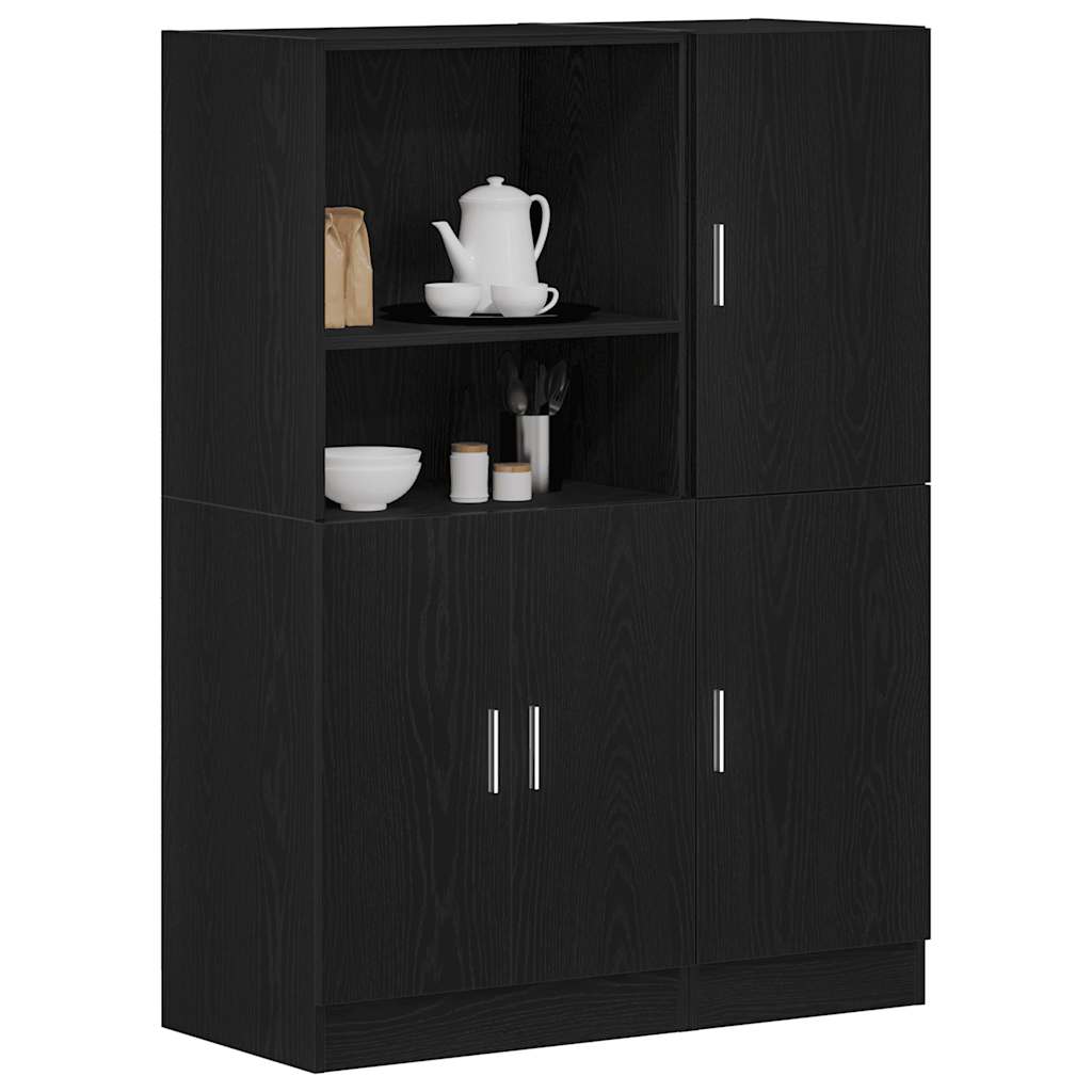 2-piece kitchen cabinet set black wood-based material