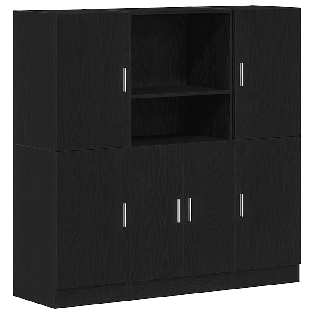 3-piece kitchen cabinet set black wood-based material