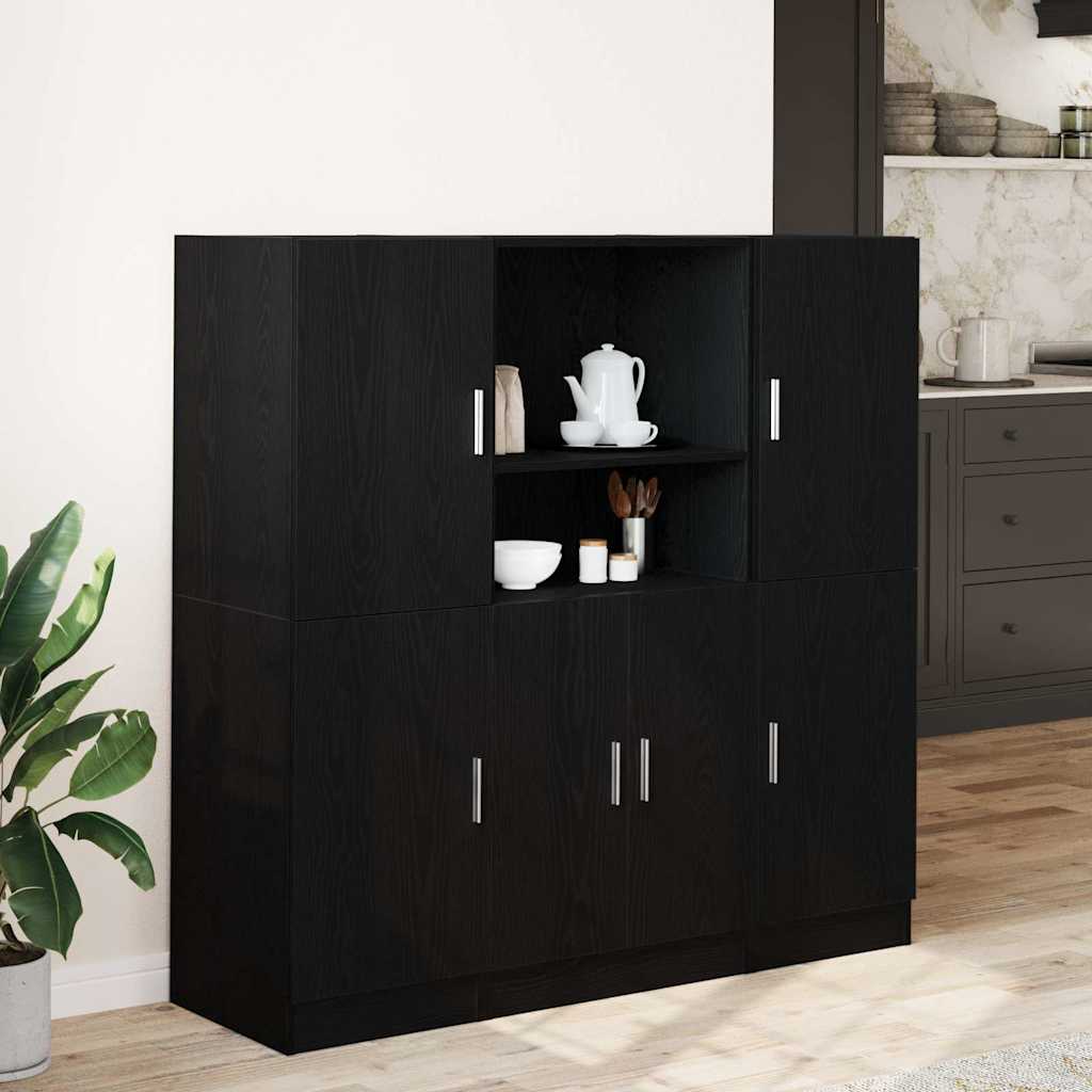 3-piece kitchen cabinet set black wood-based material