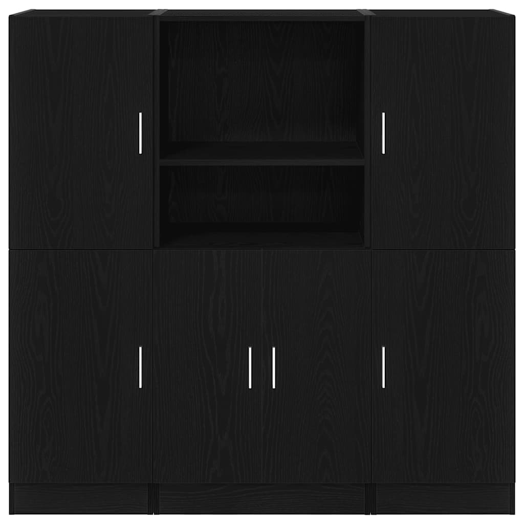 3-piece kitchen cabinet set black wood-based material