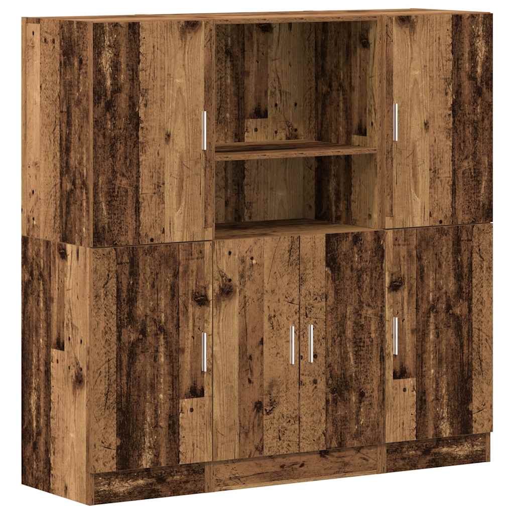 3-piece kitchen cabinet set in reclaimed wood look