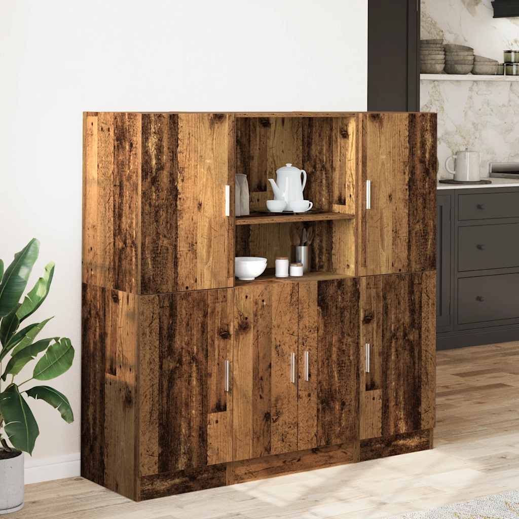 3-piece kitchen cabinet set in reclaimed wood look