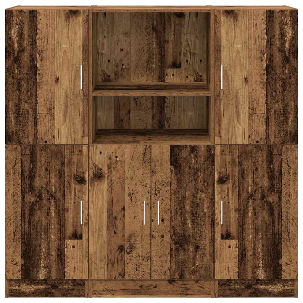 3-piece kitchen cabinet set in reclaimed wood look
