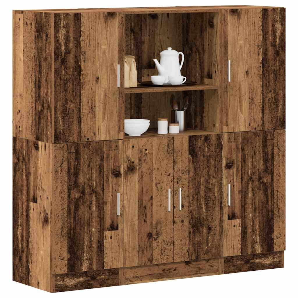 3-piece kitchen cabinet set in reclaimed wood look