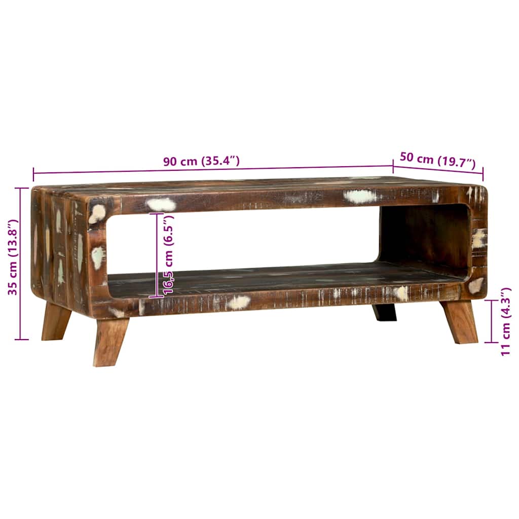 Couchtisch Mehrfarbig 90 x 50 x 35 cm recyceltes Massivholz