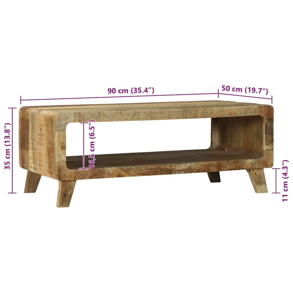 Couchtisch Braun 90 x 50 x 35 cm Raues Mango-Massivholz