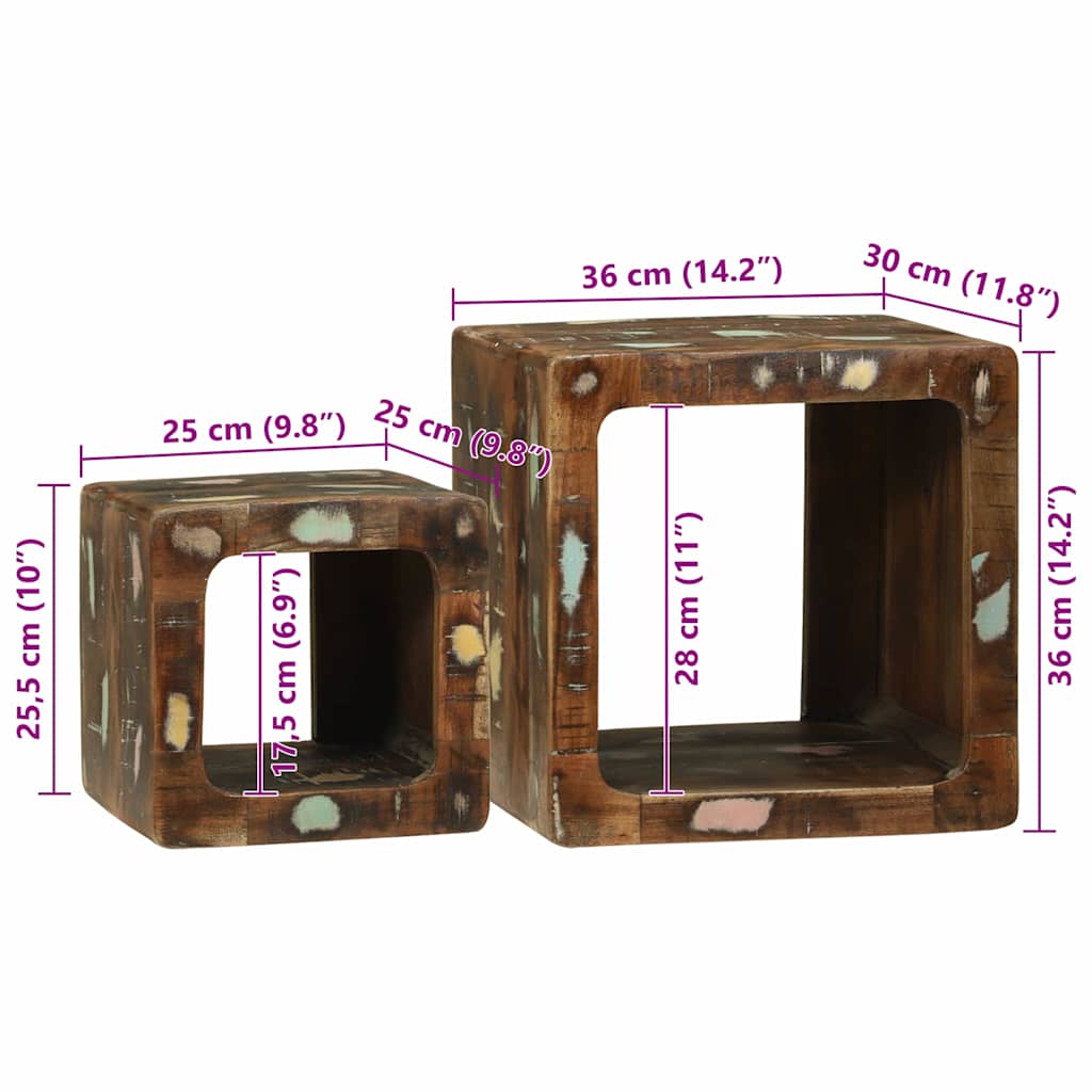 TV Einheit mit Regal 2 pcs Mehrfarbig recyceltes Massivholz
