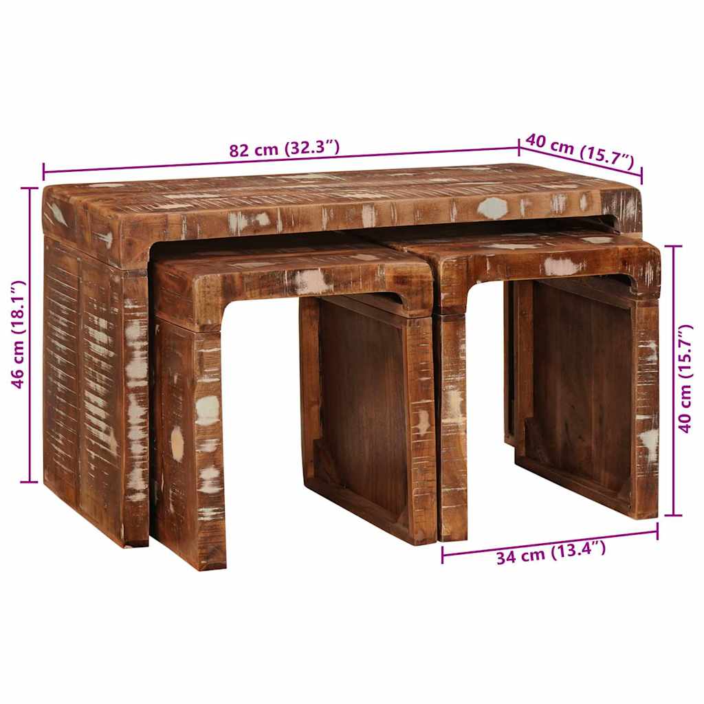 Satztische 3 pcs recyceltes Massivholz