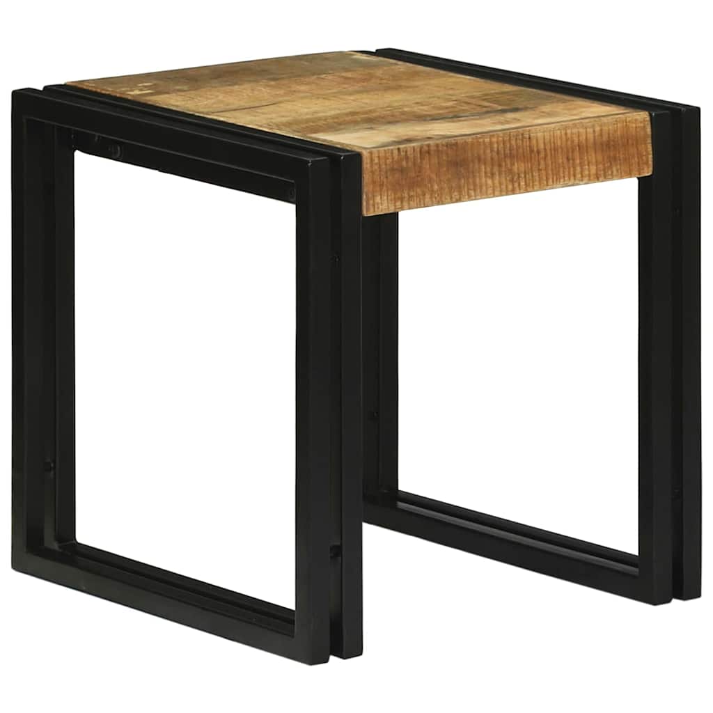 Nestingtisch 3 pcs Braun und Schwarz Raues Mango-Massivholz