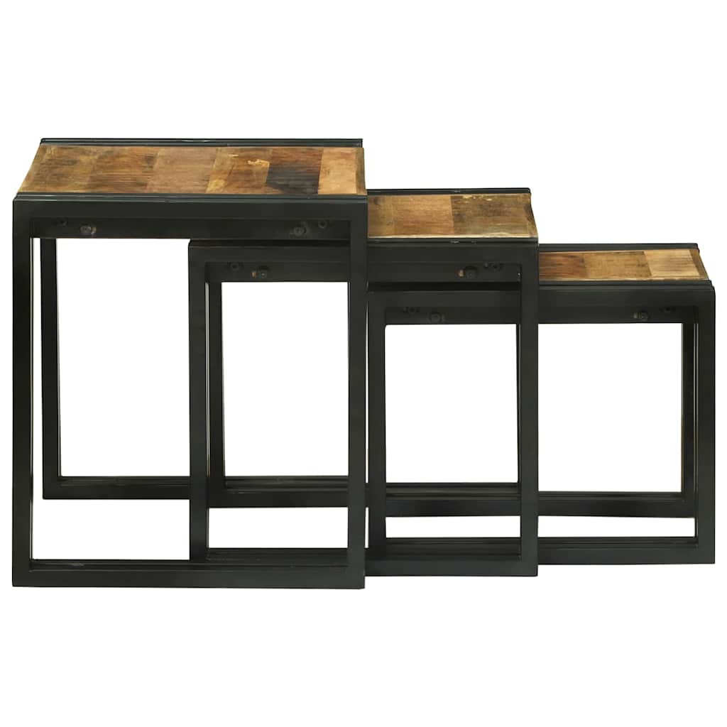 Nestingtisch 3 pcs Braun und Schwarz Raues Mango-Massivholz