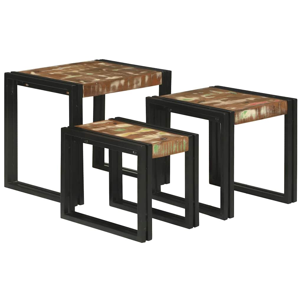 Satztische 3 pcs Braun und Schwarz Massivholz Altholz