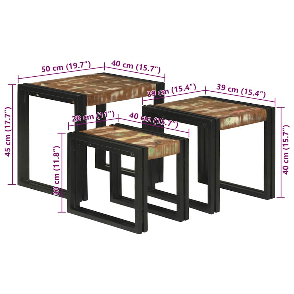 Satztische 3 pcs Braun und Schwarz Massivholz Altholz