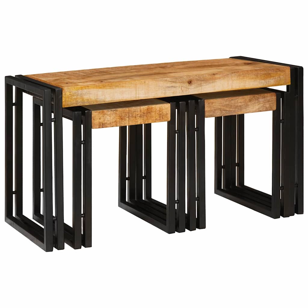 Nestingtisch 3 pcs Massives raues Mangoholz und ein Metall