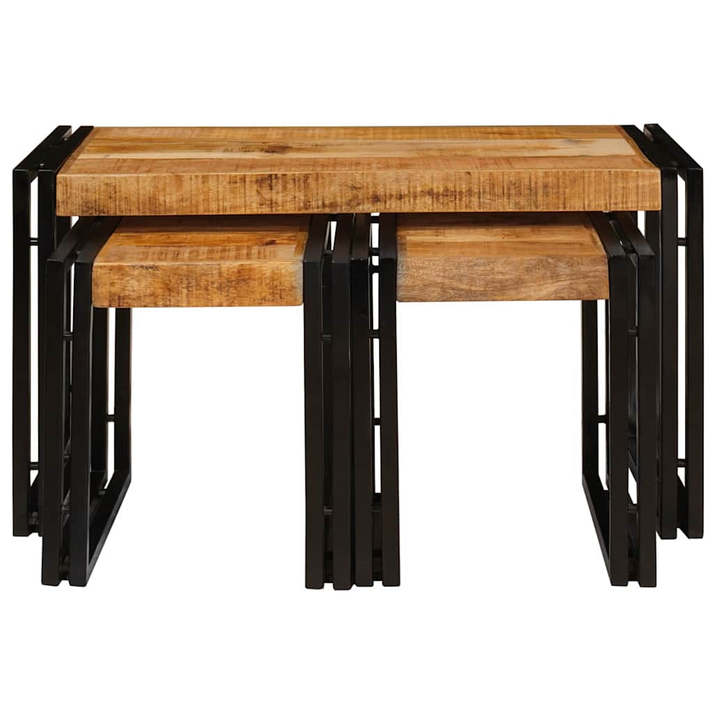 Nestingtisch 3 pcs Massives raues Mangoholz und ein Metall
