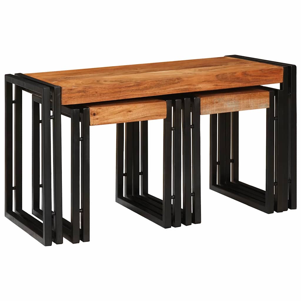 Beistelltische 3 pcs Braun und Schwarz Massivholz Akazie
