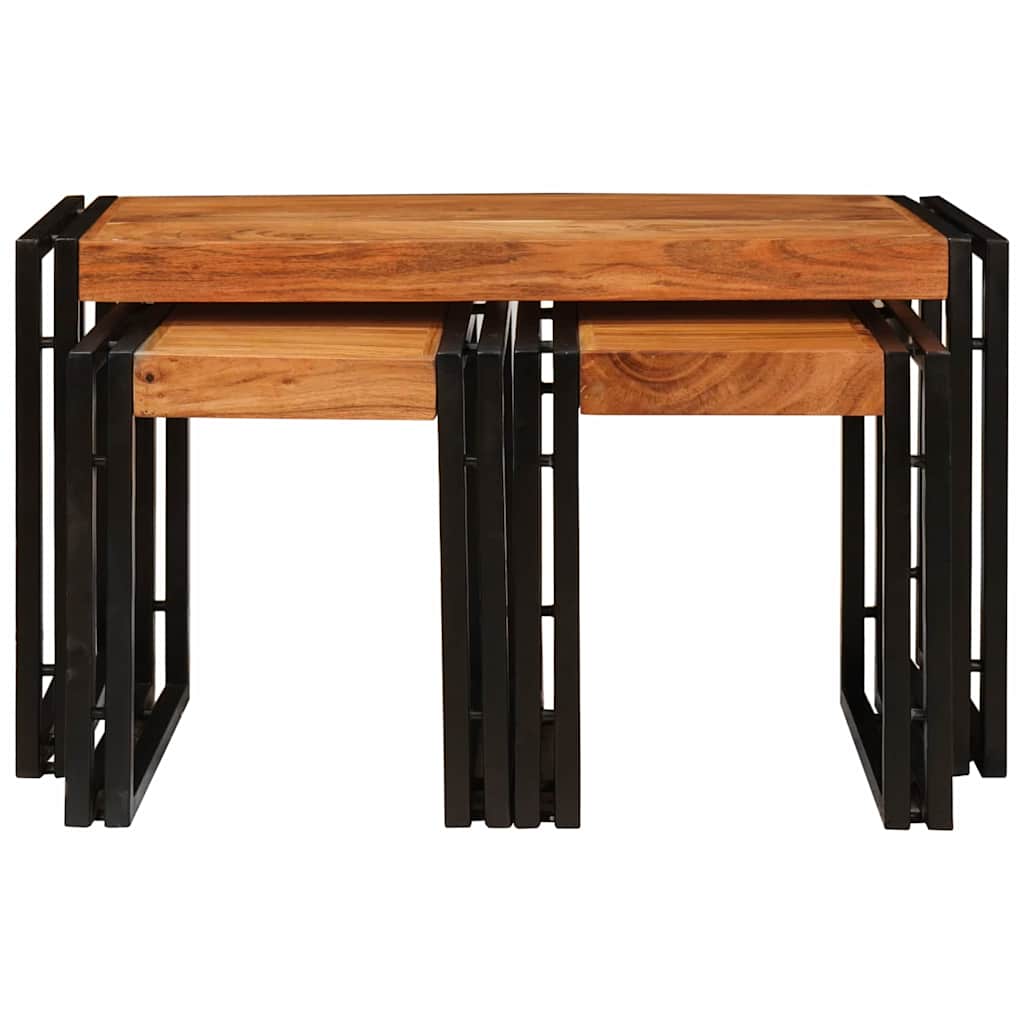 Beistelltische 3 pcs Braun und Schwarz Massivholz Akazie
