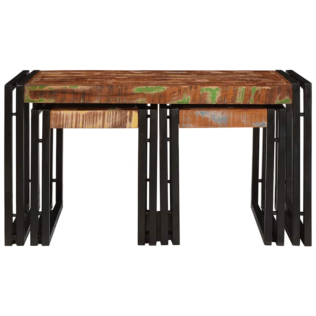 Nestingtisch 3 pcs Braun und Schwarz recyceltes Massivholz