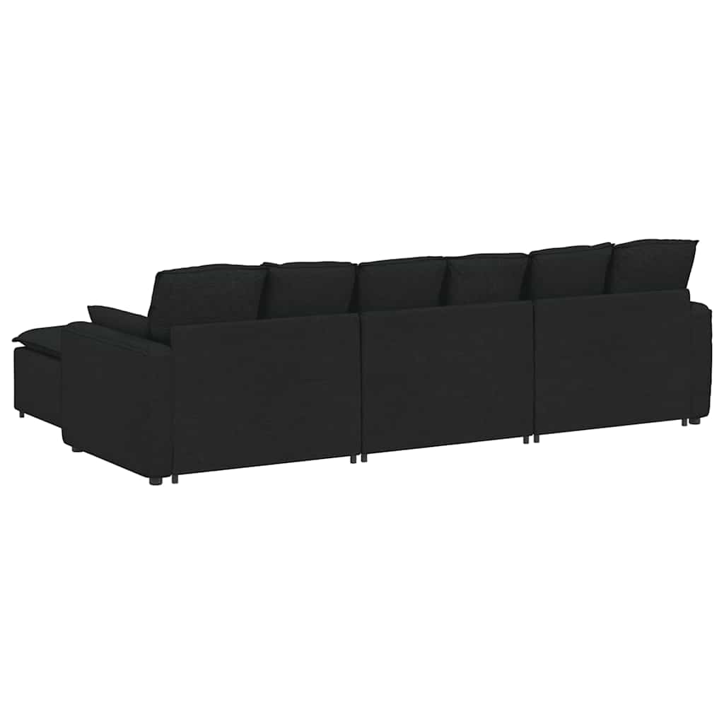 Modulares Sofa mit Fußhocker und Kissen Schwarz