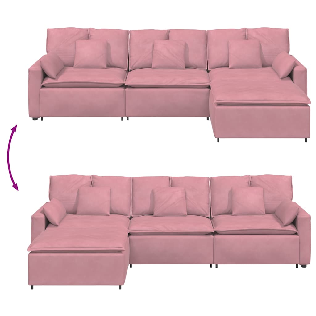 Modulares Sofa mit Fußhocker und Kissen Rosa