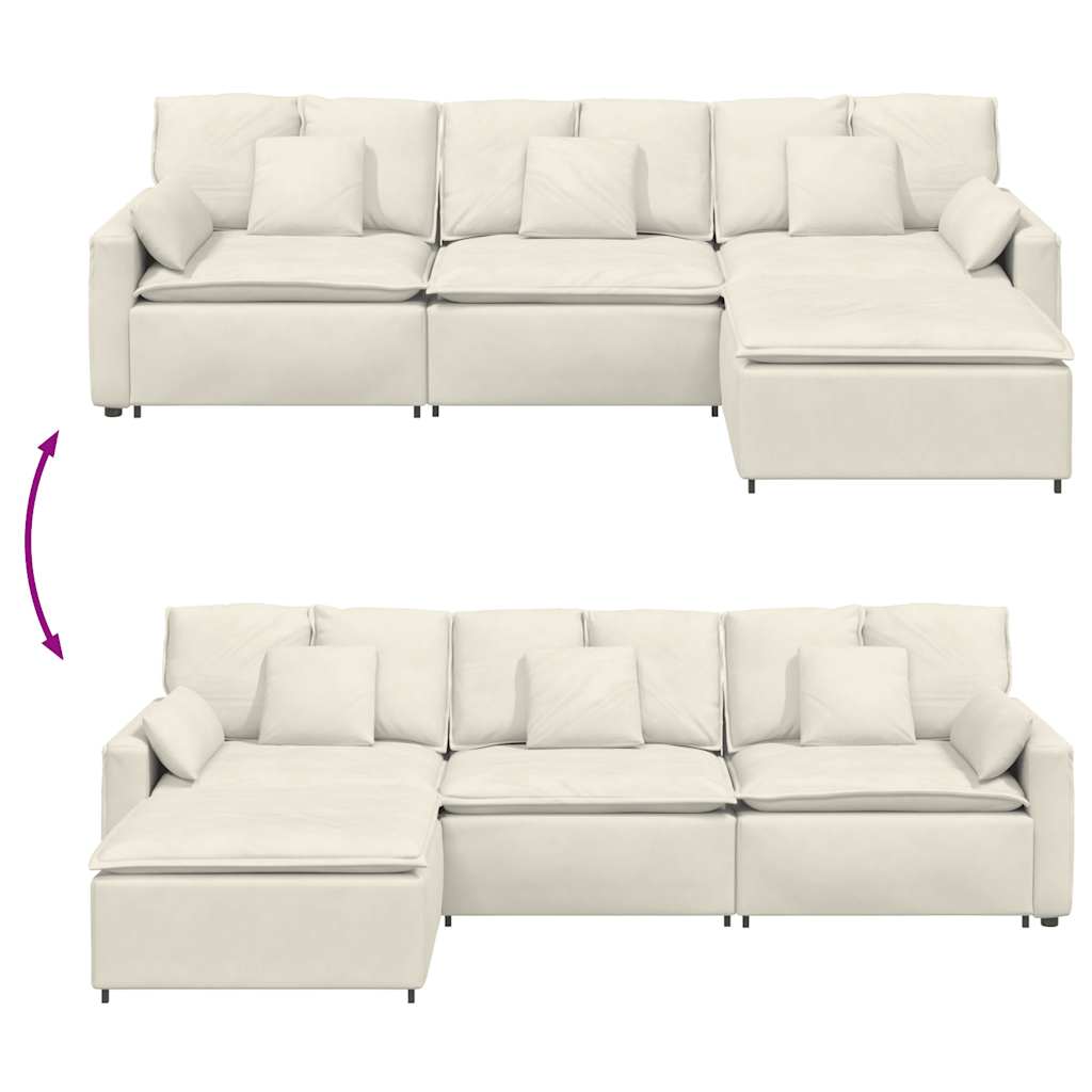 Modulares Sofa mit Fußhocker und Kissen Cream