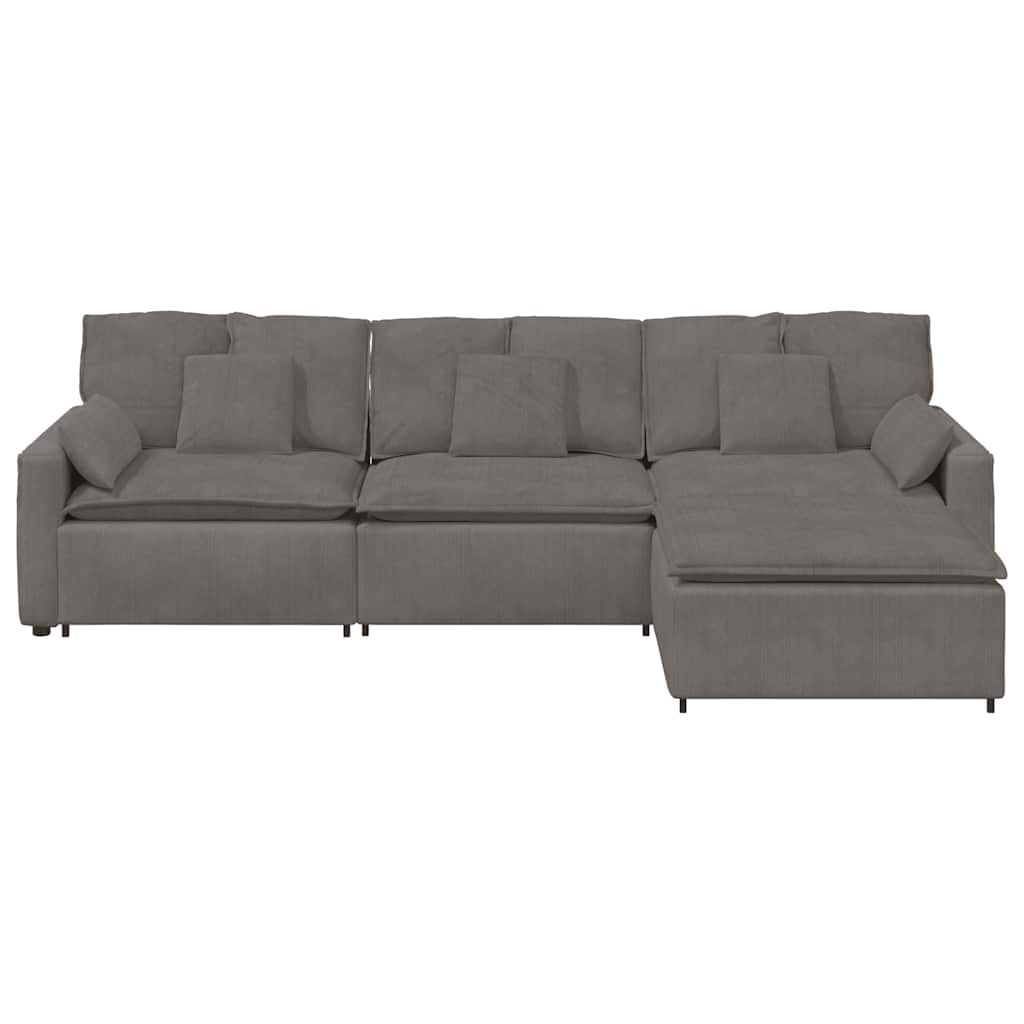 Modulares Sofa mit Fußhocker und Kissen Hellgrau