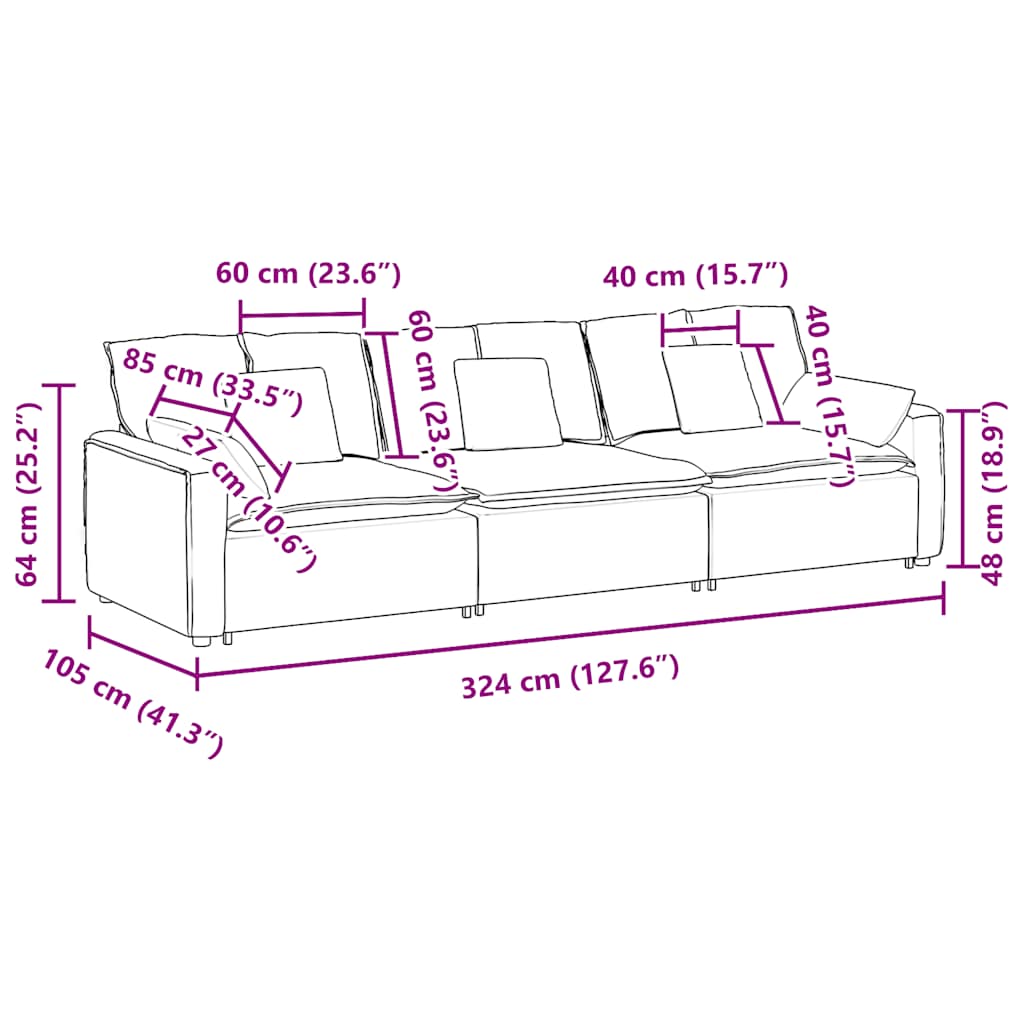 Modulares Sofa mit Kissen Graugrün