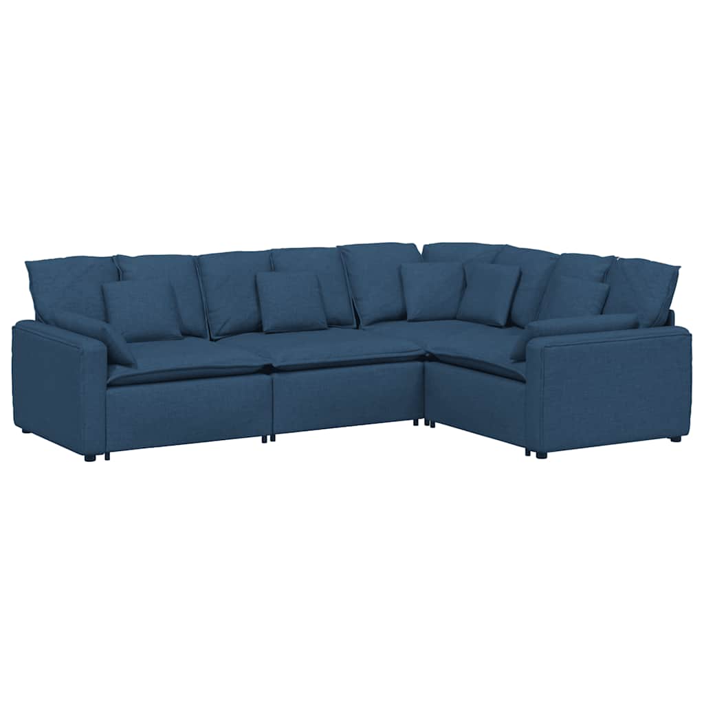 Modulares Sofa mit Kissen Stoff Blau