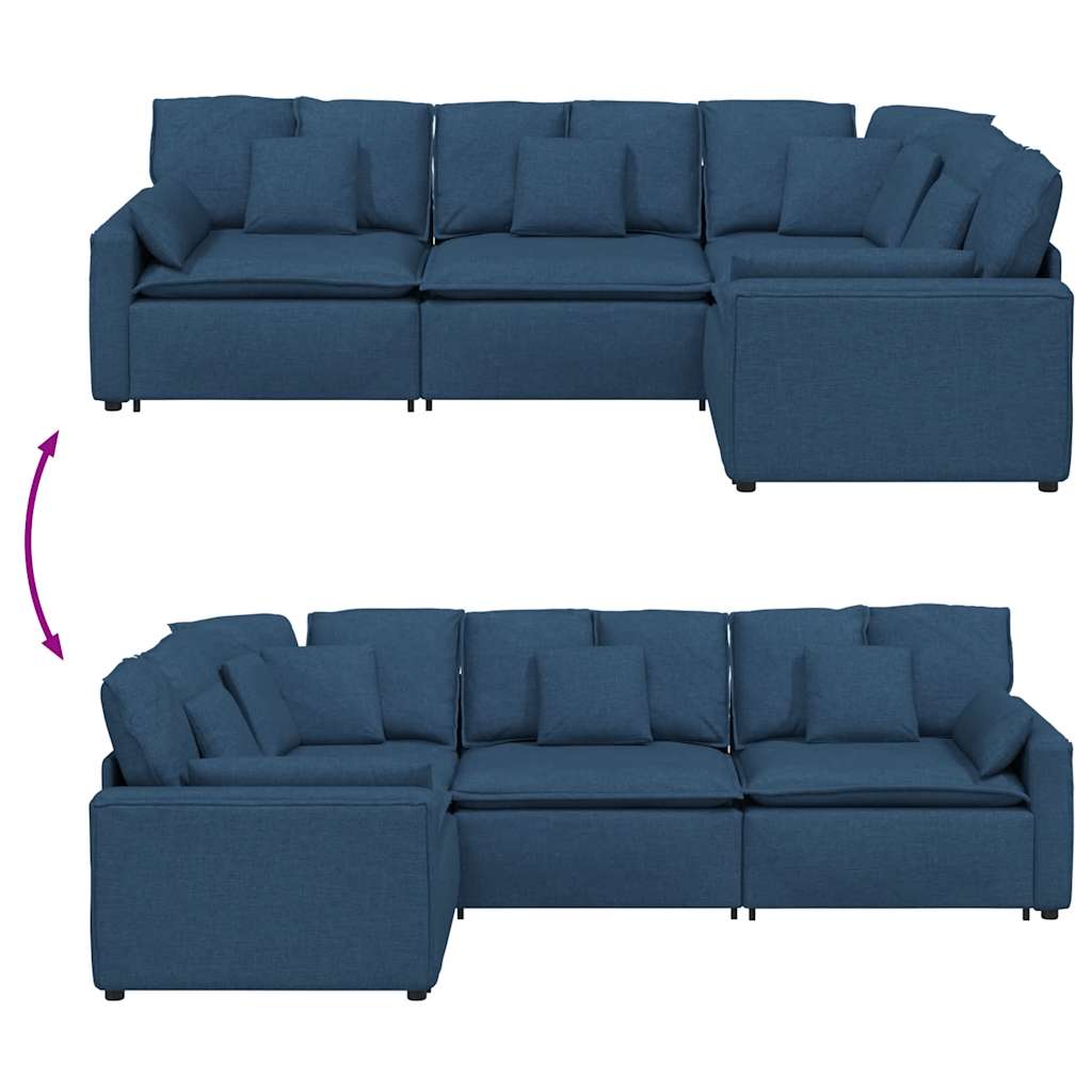 Modulares Sofa mit Kissen Stoff Blau