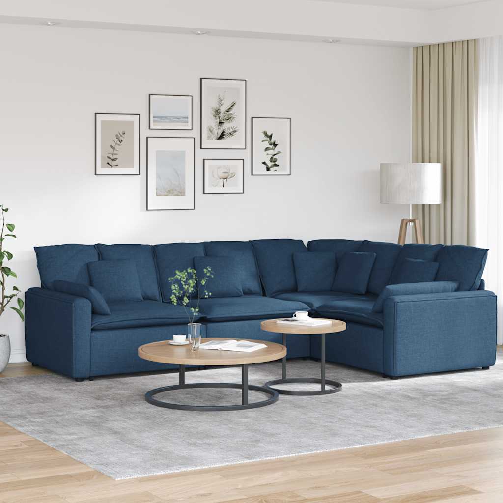 Modulares Sofa mit Kissen Stoff Blau