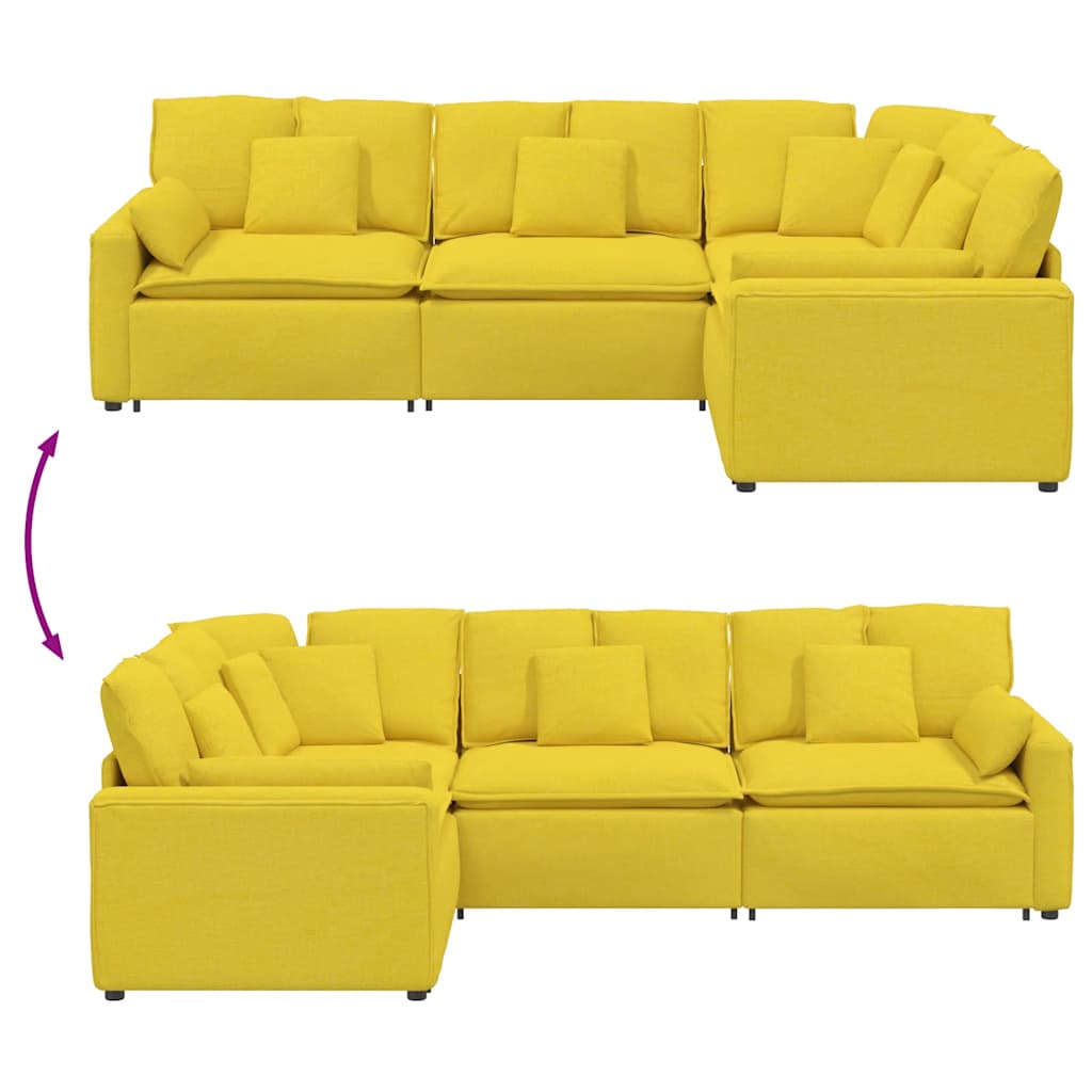 Modulares Sofa mit Kissen Stoff Hellgelb