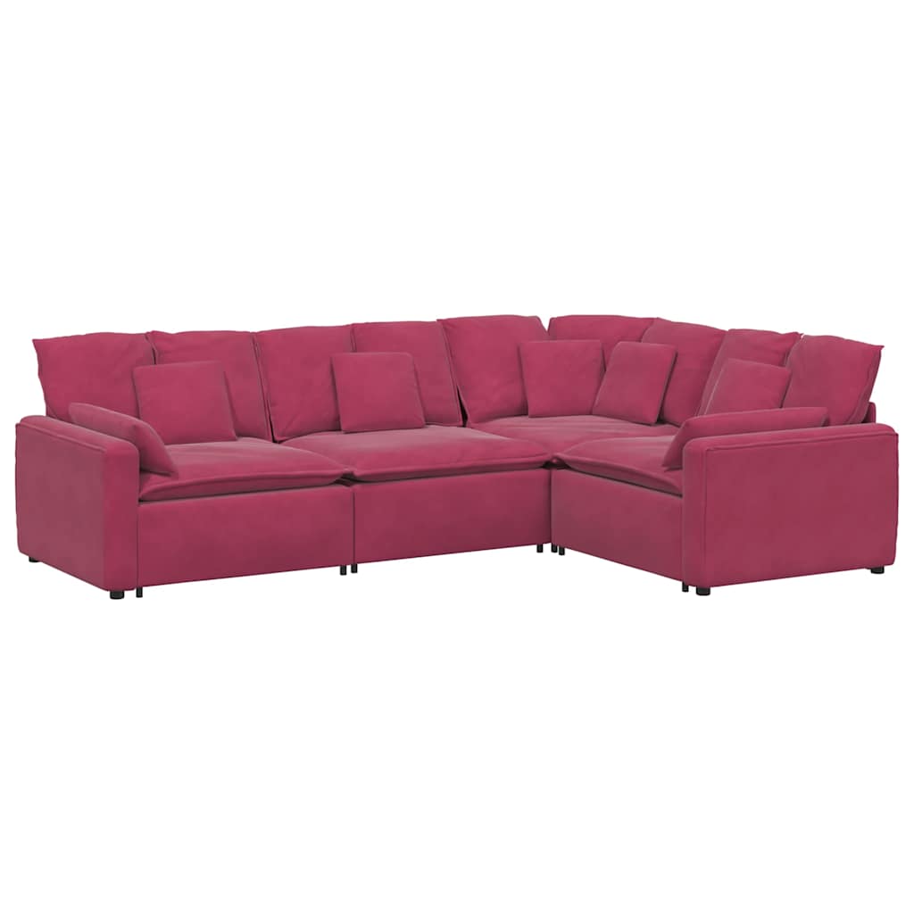 Modulares Sofa mit Kissen Samt Weinrot