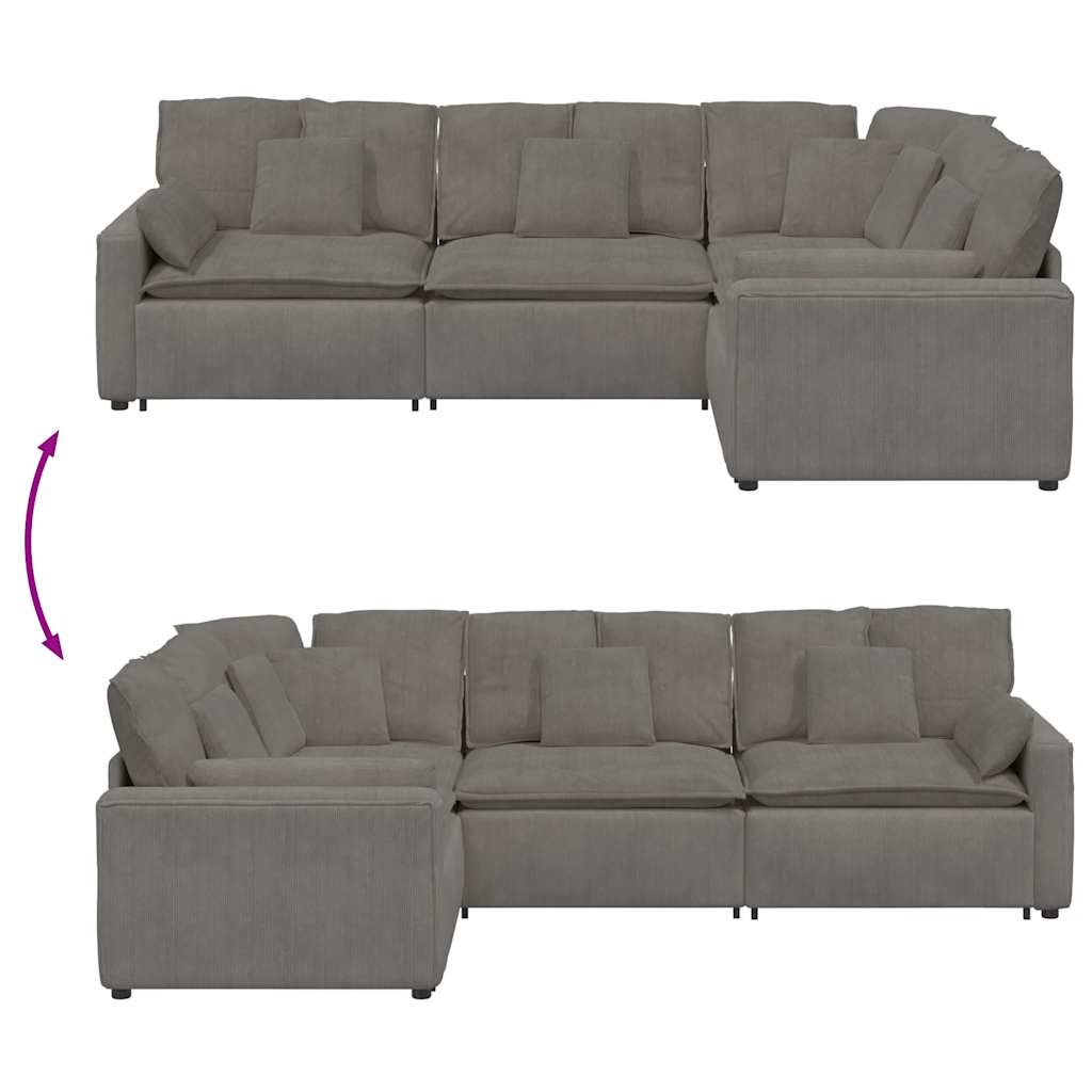 Modulares Sofa mit Kissen Cordstoff Hellgrau