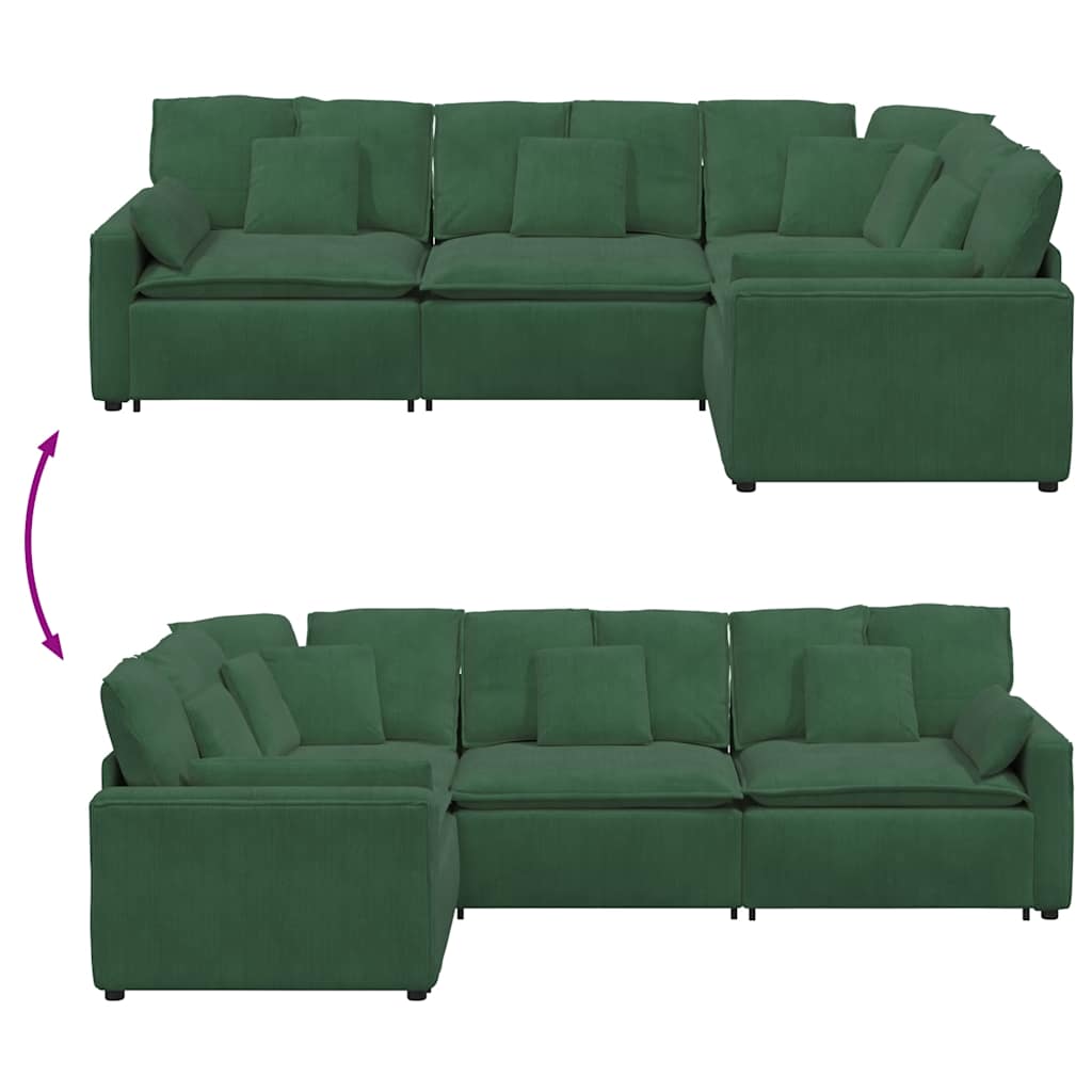 Modulares Sofa mit Kissen Cordstoff Dunkelgrün