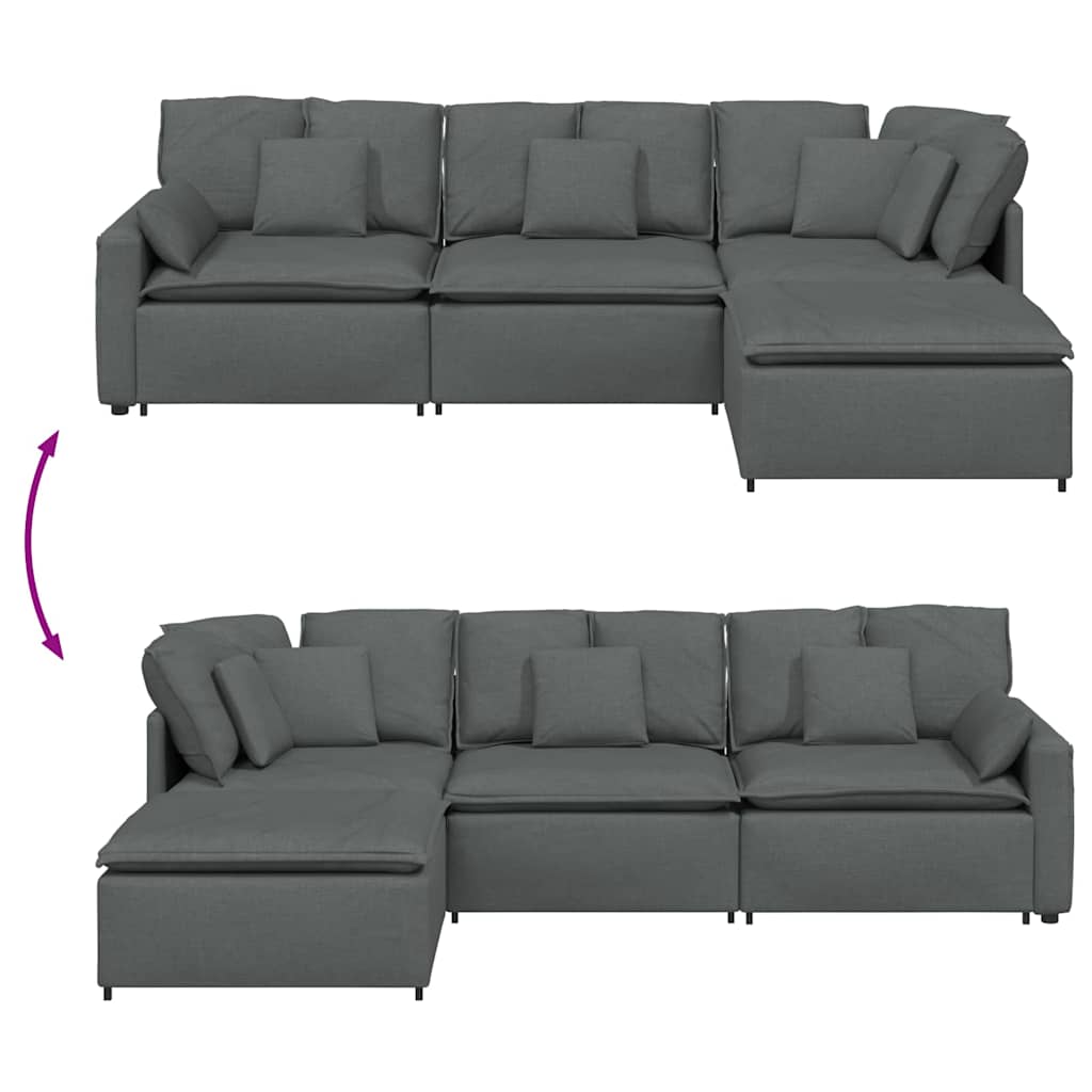 Modulares Sofa mit Fußhocker Kissen Stoff Dunkelgrau