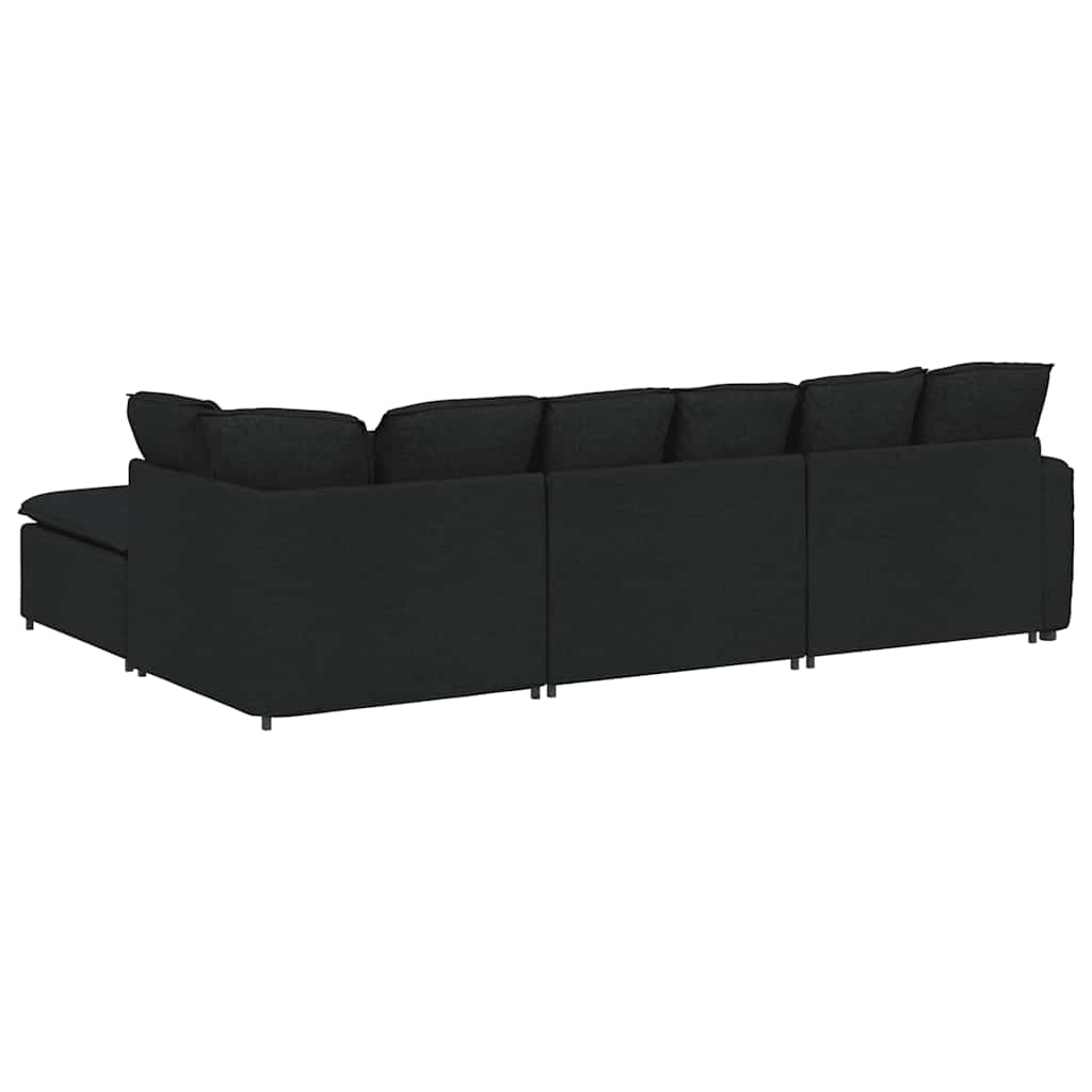 Modulares Sofa mit Fußhocker Kissen Stoff Schwarz