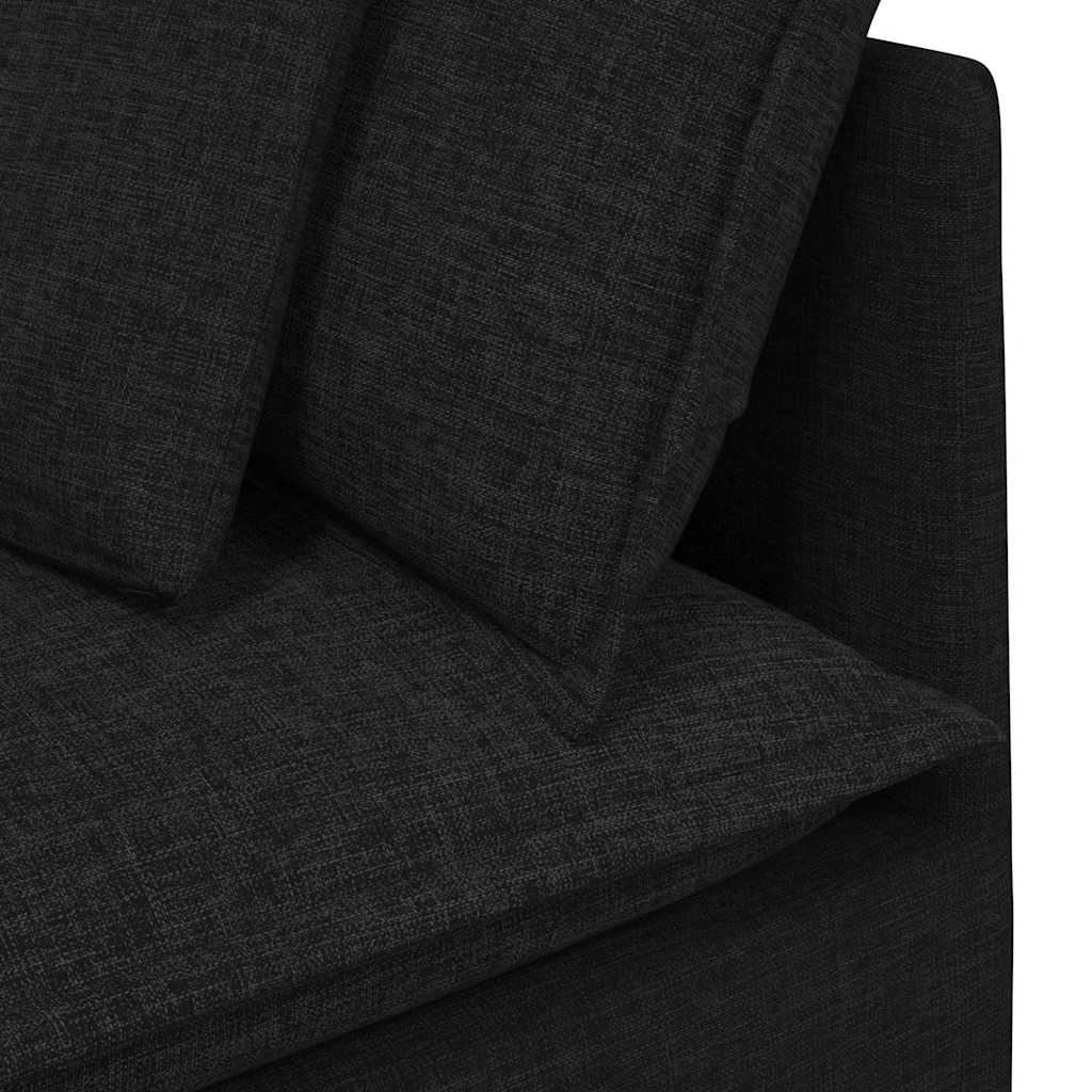 Modulares Sofa mit Fußhocker Kissen Stoff Schwarz