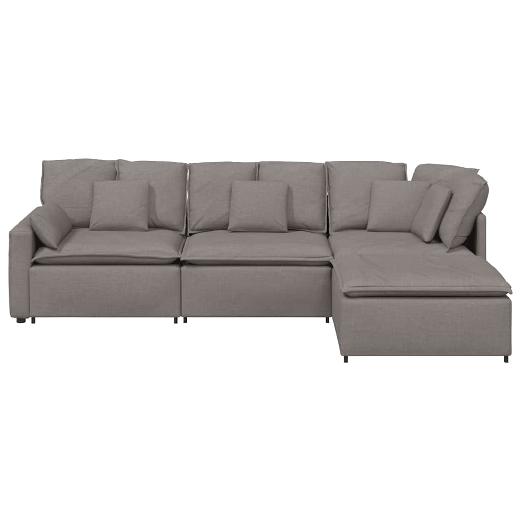 Modulares Sofa mit Fußhocker Kissen Stoff Taupe