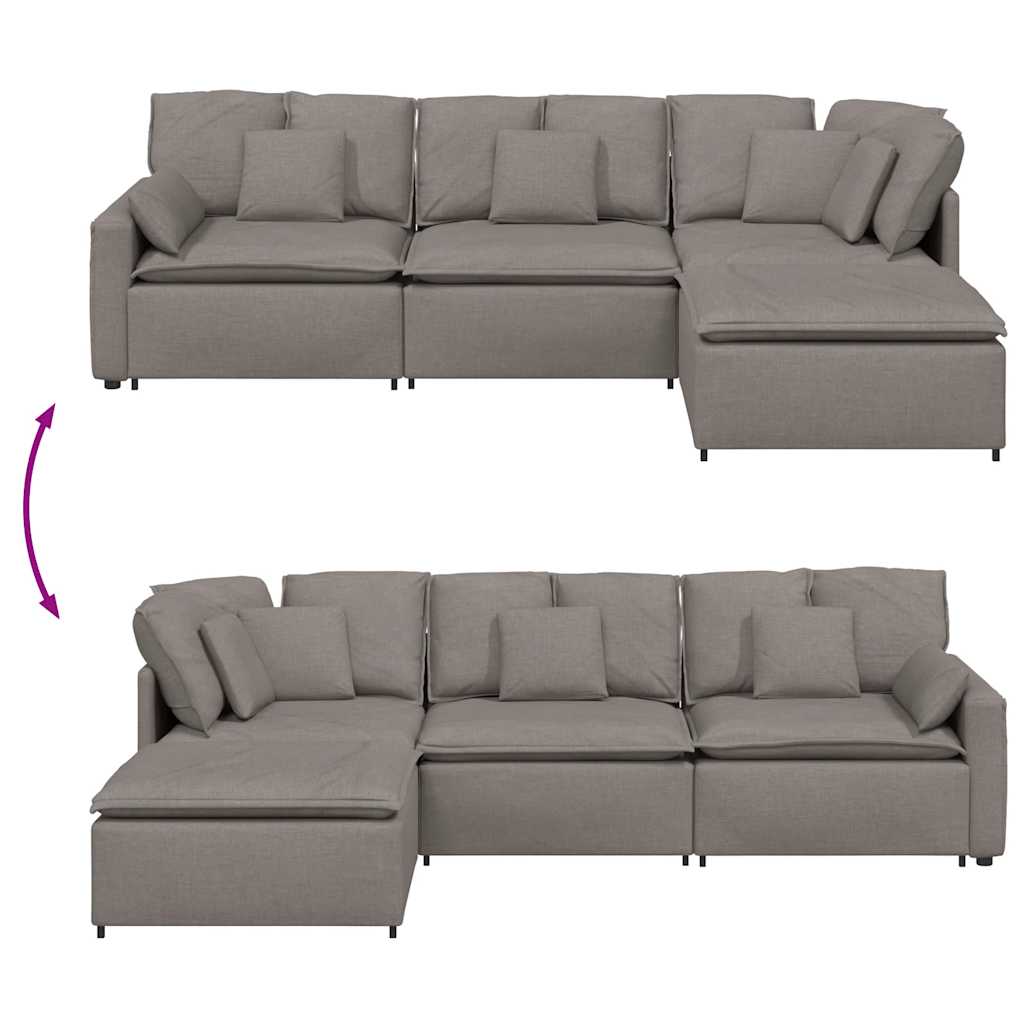 Modulares Sofa mit Fußhocker Kissen Stoff Taupe
