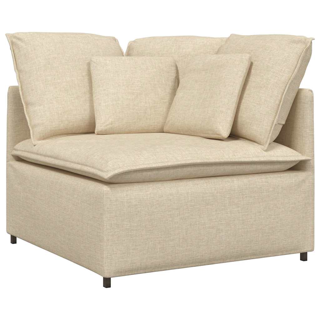 Modulares Sofa mit Fußhocker Kissen Stoff Creme