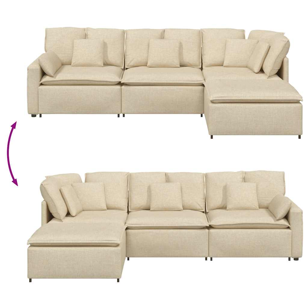 Modulares Sofa mit Fußhocker Kissen Stoff Creme