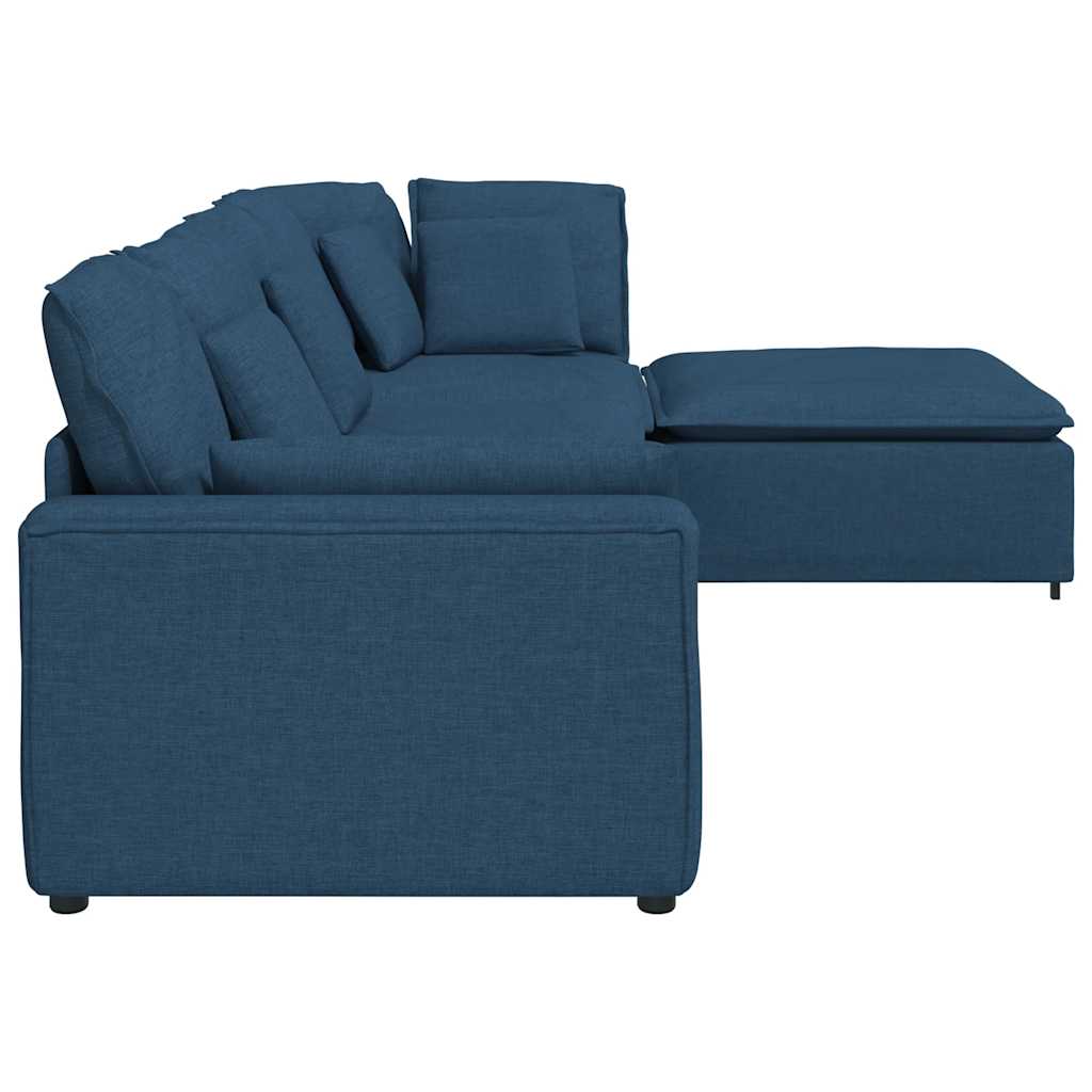 Modulares Sofa mit Fußhocker Kissen Stoff Blau