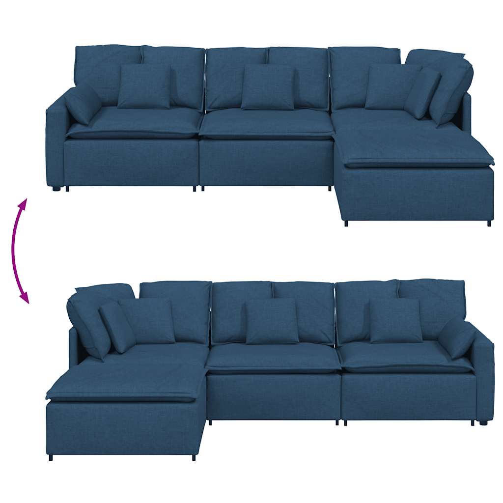 Modulares Sofa mit Fußhocker Kissen Stoff Blau