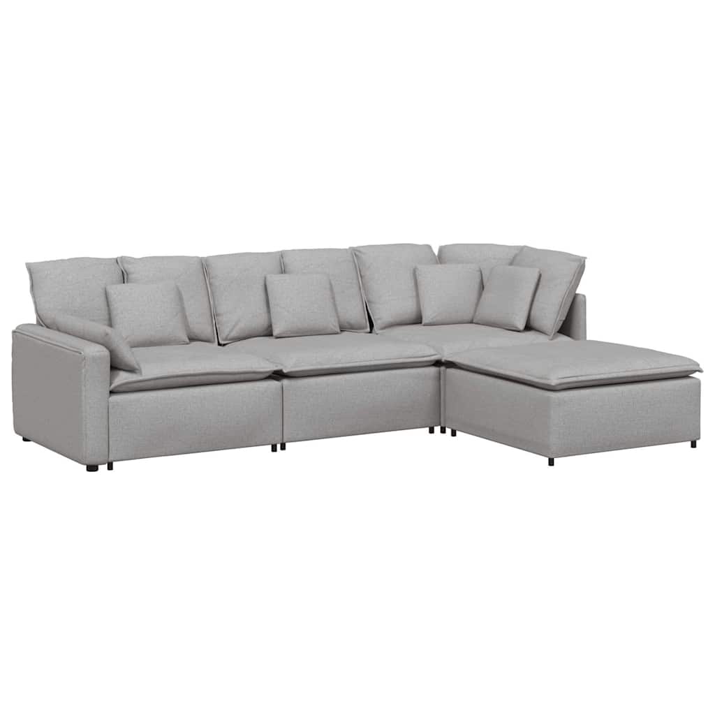 Modulares Sofa mit Fußhocker Kissen Stoff Wolkengrau