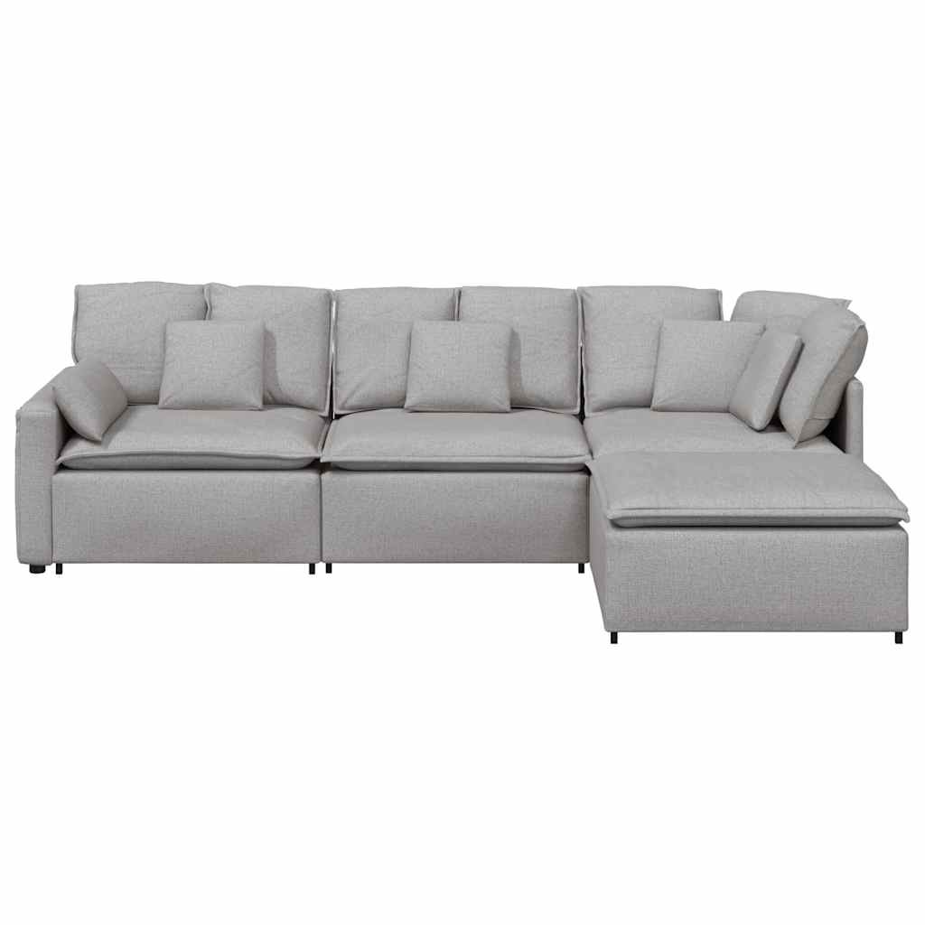 Modulares Sofa mit Fußhocker Kissen Stoff Wolkengrau