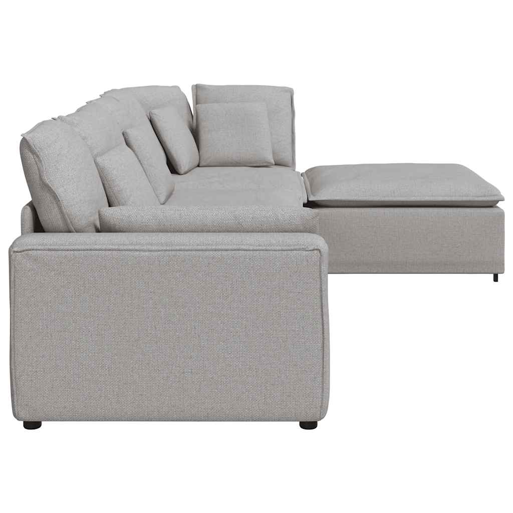 Modulares Sofa mit Fußhocker Kissen Stoff Wolkengrau