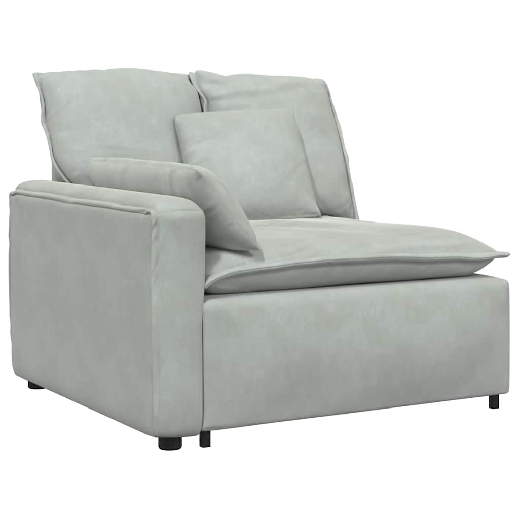 Modulares Sofa mit Fußhocker Kissen Samt Hellgrau