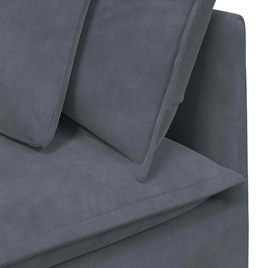 Modulares Sofa mit Fußhocker Kissen Samt Dunkelgrau